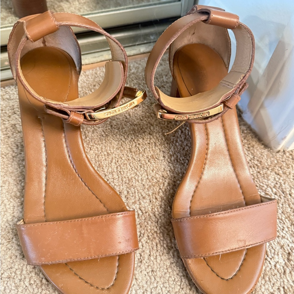 Michael Kors Brown Leather Sandals with Gold Accents